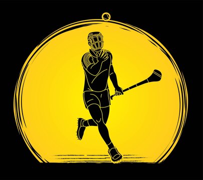 recommend clip art: Irish Hurley sport. Hurling sport player action cartoon graphic vector.