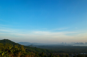 Samet Nangshe viewpoint mountain sunrise background. Phang-nga, Thailand, Asia