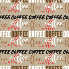 Coffee seamless pattern design. Decorate text in brown colors.