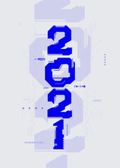 2021 Happy New Year logo future text design. 2021 hi-tech number design template.