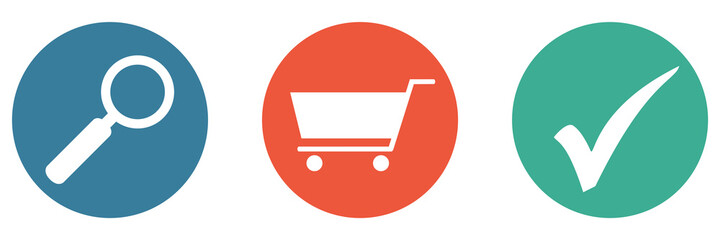 Bunter Banner mit 3 Buttons: Einkaufen und bestellen online