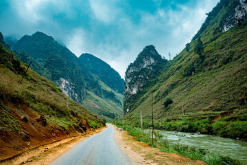 Naklejka premium Amazing mountain landscape at Ha Giang province. Ha Giang is a northernmost province in Vietnam