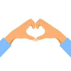 Woman show a message of love hand gesture for both hands. Hand fold into heart symbol vector illustration on white background.	