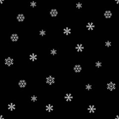 Christmas festive white snowflake ornament on black background. Winter mood, doodle illustration for web, print, background, wallpaper, wrapping paper, textile 
