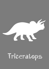 Triceratops Dinosaur design vector illustration. gray dinosaur, gray kids dinosaur name prints, boys bedroom wall art, dino room, children's posters.