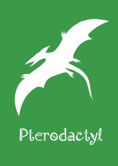 Pterodactyl Dinosaur design vector illustration. animal silhouette, dark green dinosaur, dark green kids dinosaur name prints, boys bedroom wall art, dino room, children's posters.