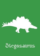 Stegosaurus Dinosaur design vector illustration. animal silhouette, dark green dinosaur, dark green kids dinosaur name prints, boys bedroom wall art, dino room, children's posters.