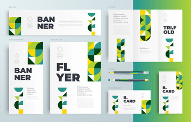 Agriculture theme minimal geometric Set flyer cover, tri-fold, banner, roll up banner, business card - obrazy, fototapety, plakaty