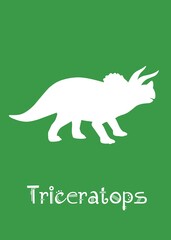 Triceratops Dinosaur design vector illustration. animal silhouette, dark green dinosaur, dark green kids dinosaur name prints, boys bedroom wall art, dino room, children's posters.