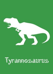 Tyrannosaurus Dinosaur design vector illustration. animal silhouette, dark green dinosaur, dark green kids dinosaur name prints, boys bedroom wall art, dino room, children's posters.
