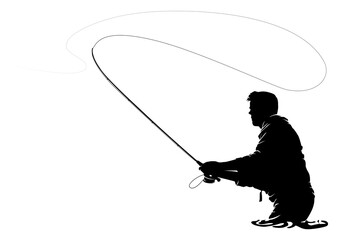 Fly fisherman fishing.clip art black fishing on white background - Vector