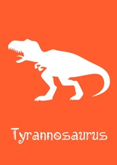Tyrannosaurus Dinosaur design vector illustration. animal silhouette, orange dinosaur, orange kids dinosaur name prints, boys bedroom wall art, dino room, children's posters.