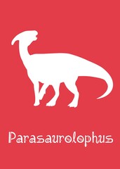 Parasaurolophus Dinosaur design vector illustration. animal silhouette, red dinosaur, red kids dinosaur name prints, boys bedroom wall art, dino room, children's posters.