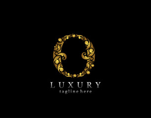 Elegant O Letter Gold logo icon, luxury flourishes ornament monogram design vector.