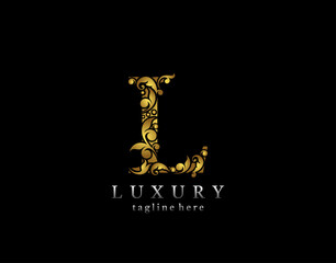 Elegant L Letter Gold logo icon, luxury flourishes ornament monogram design vector.