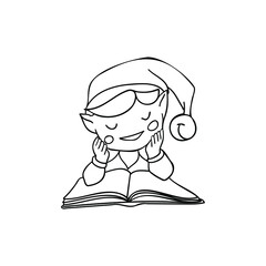elf with book contour on the white background