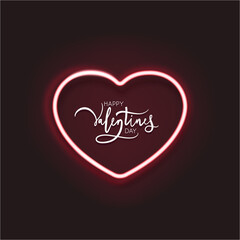 Valentine's Day card design with heart shaped neon. Vector illustration