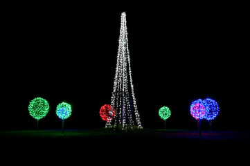 light balls of colorful diod lamps in park for decorations