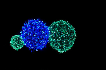 light balls of colorful diod lamps in park for decorations