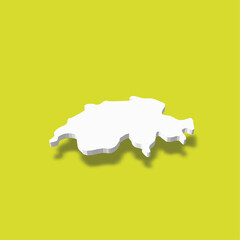 Switzerland - white 3D silhouette map of country area with dropped shadow on green background. Simple flat vector illustration