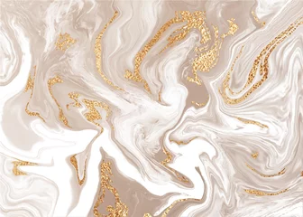 Beige flüssiger Marmor Leinwand abstrakte Malerei Hintergrund mit goldener Linienstruktur. © Tatyana Sidyukova