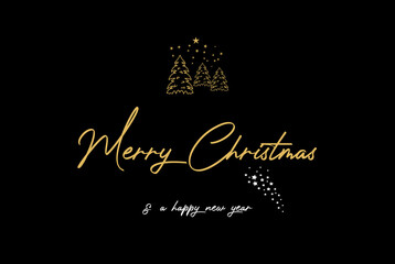 Wallpaper or card with Merry Christmas and a happy new year with golden trees and stars