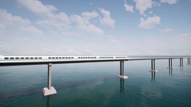Maglev moves against the background of the ocean 4k