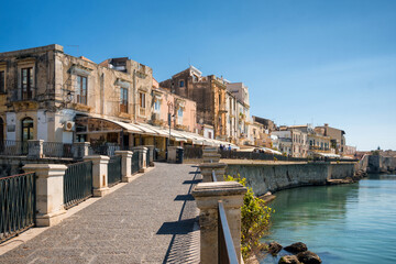 Waterfront of Ortigia island at city of Syracuse, Sicily
