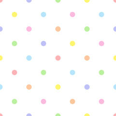 Rainbow seamless polka dot pattern, vector illustration. Seamless pattern with pastel colorful circles. Kids pastel rainbow geometric background