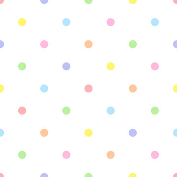 Rainbow seamless polka dot pattern, vector illustration. Seamless pattern with pastel colorful circles. Kids pastel rainbow geometric background