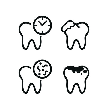 Vector image. Collection of grinding wheels icons. Image of cavities, molar implant and toothache.