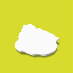 Uruguay - white 3D silhouette map of country area with dropped shadow on green background. Simple flat vector illustration