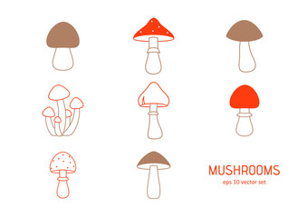 Mushroom - vector icons set.
