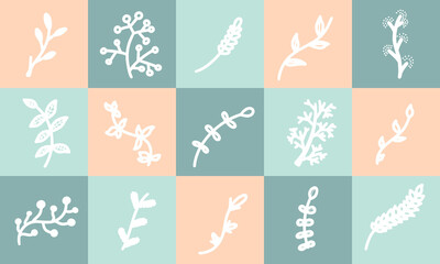 Seamless pattern Pastel Plants handdrawn beige green white floral. Cranberry viburnum ear of wheat corn rye olive flower design image illustration. Calligraphy square card textile wedding background