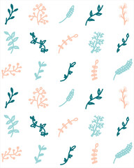 Green Branch Leaf Seamless Pattern Design Floral Plants on White Background. Modern exotic designs for paper art wallpaper cover, clothing wedding invitation, cloth fabric, interior decor illustration