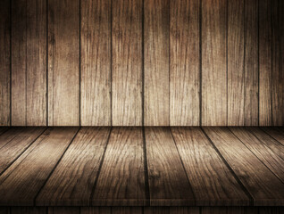 Wooden wall and floor, old interior, grunge background. 3d illustration
