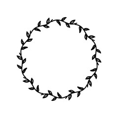 Round flower wreath frame cute branch leaves. Cute illustration for greeting card posters invitations art print baby shower wedding greeting. Sunburst handdraw border seamless pattern artwork design