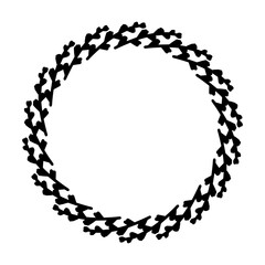 Wedding floral frame for invitation card flower wreath decoration. Home decor element. Modern style on white background Black Hand drawn leaves round border. Christmas Earth day handdrawn illustration