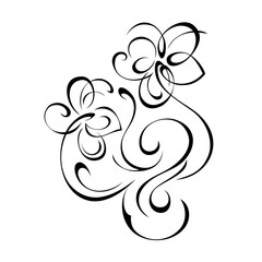 ornament 1432. decorative element with stylized flowers on stems with curls in black lines on a white background