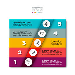 5 steps of a new type of rectangular box in a structured presentation. vector infographic.