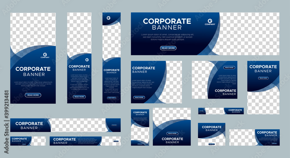Poster abstract banner design web template set, horizontal header web banner. modern gradient blue cover he