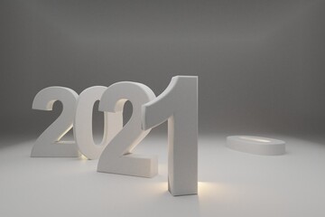 Happy New Year 2021. Numbers Banner, 3D rendering