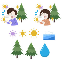 花粉症　イラスト・アイコン　セット