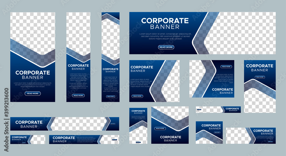 Poster abstract banner design web template set, horizontal header web banner. modern gradient blue cover he