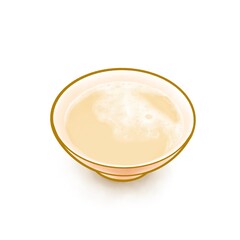 The digital painting of traditional Taiwanese soymilk (tofu soybean milk) healthy drink isometric icon raster illustration on white background.