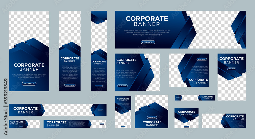 Aufkleber abstract banner design web template set, horizontal header web banner. modern gradient blue cover he
