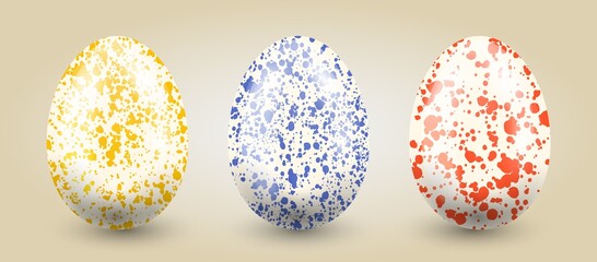 Traditional set of eggs in pastel hand drawn textures on a light gradient background.