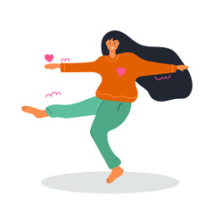 Fototapeta na wymiar Dancing woman, love dance concept. Happy and cute. Flat illustration.