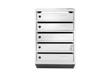 Mail boxes filled of leaflets and letters. Shallow 
 Mailboxes and Lock in Rows at Entrance