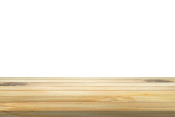 Empty bamboo wood table top isolated on white background for product display montage
